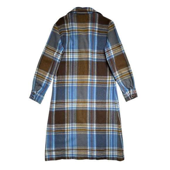 Plaid Midi shirt Dress / jacket in Blue and Brown - Picture 3 of 9